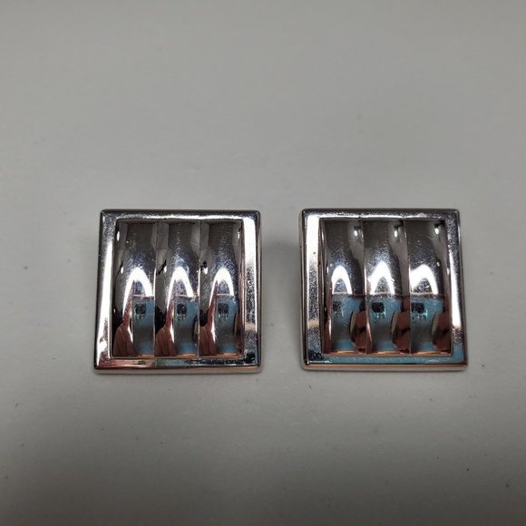 Monet Vintage Earrings Silver Tone Stripe Textured